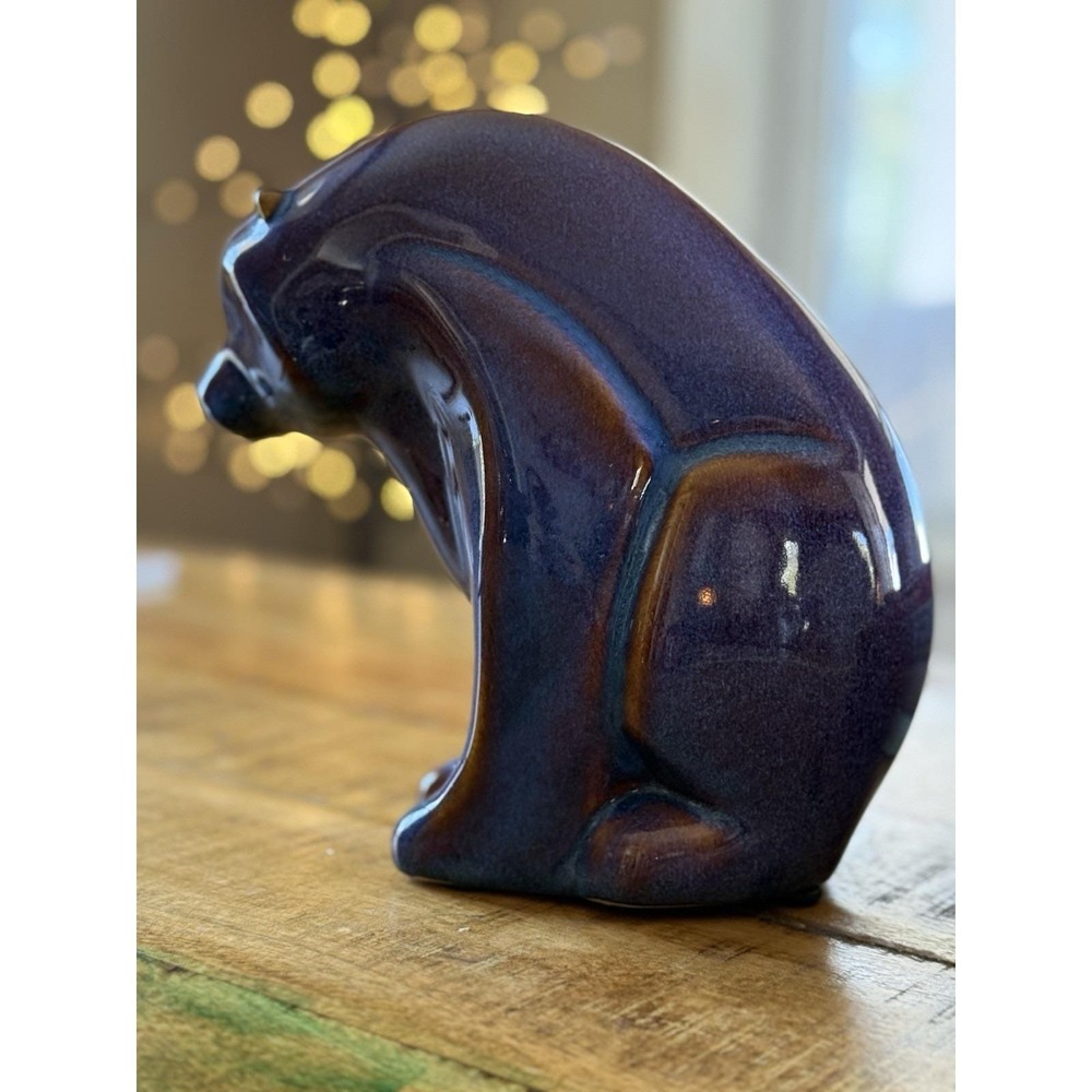 Scandinavian Vintage Blue Brown Drip Glaze Ceramic Bear Figurine Art Sculpture - Picture 11 of 11